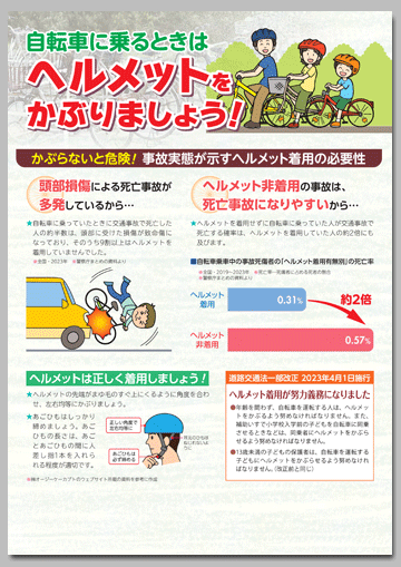 自転車に乗るときはヘルメットをかぶりましょう！
