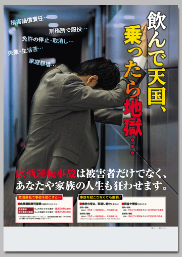 飲酒運転根絶啓発ポスター
「飲んで天国、乗ったら地獄…」