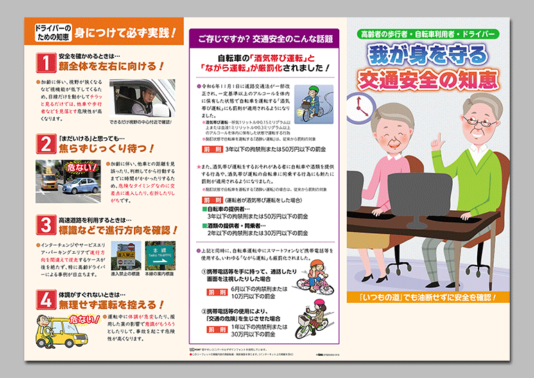 高齢者の歩行者・自転車利用者・ドライバー
我が身を守る交通安全の知恵