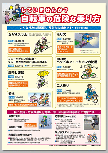 令和8年4月1日施行 道路交通法一部改正チラシ
「知っていますか？自転車にも反則金！」